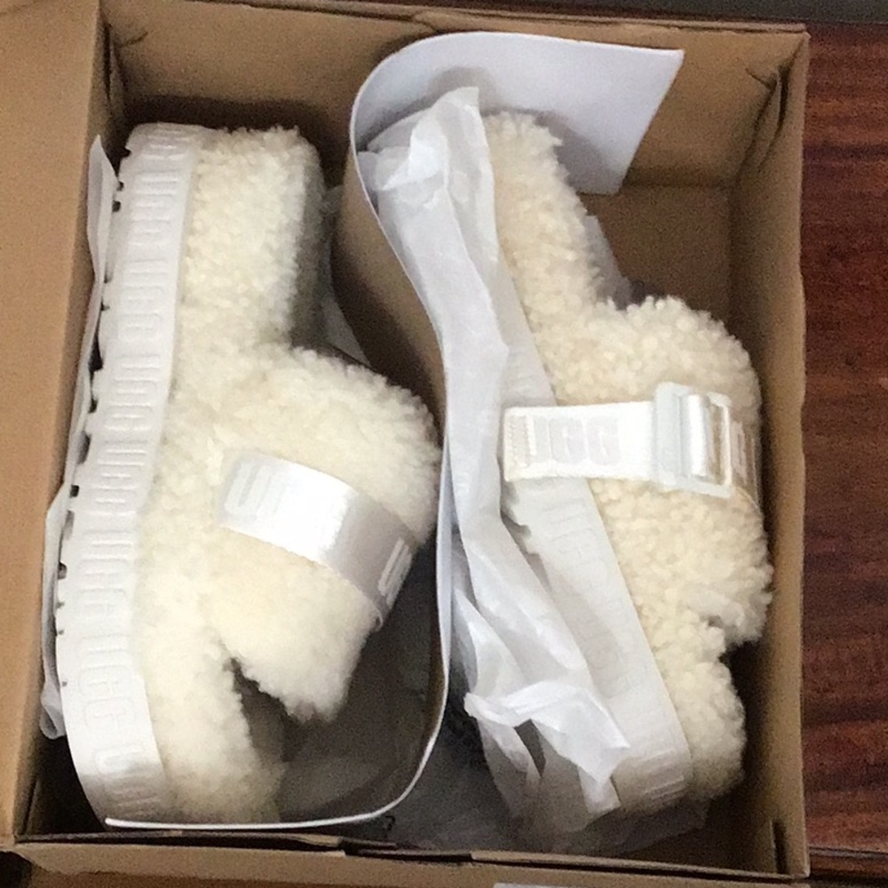 UGG Kids Fluffy White Sandals